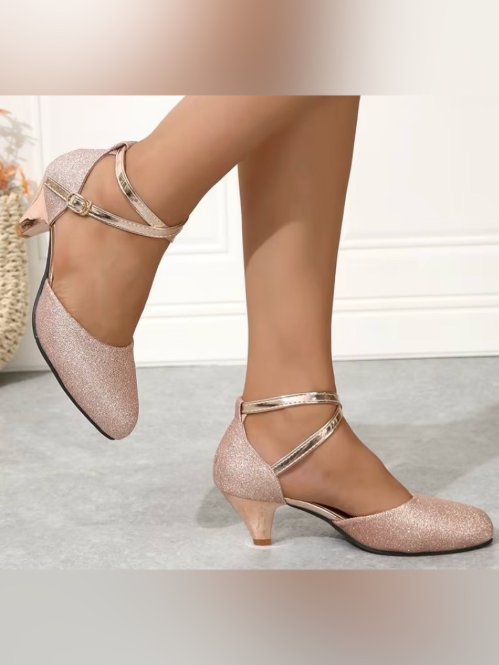 *NEW* Sz 8 Women's Glitter Ankle-Strap Heels